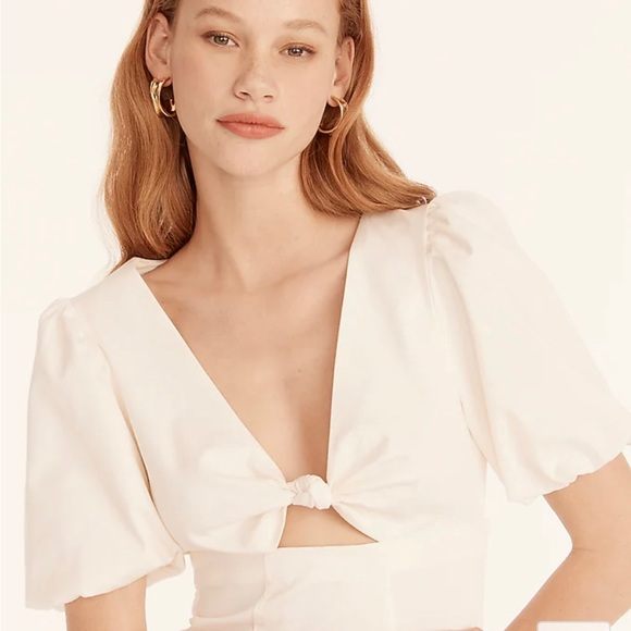 J.CREW puff-sleeve CUTOUT dress IVORY cocktail STRETCH Chino 14 NWT - Picture 3 of 3
